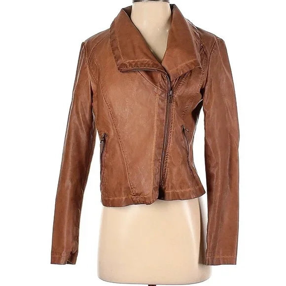 Bagatelle Distressed Asymmetrical Brown Faux Leather Size S | Sz: S | Color: Brown